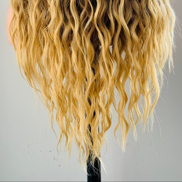26” Water Wave Ombre Golden Brown/Blonde Premium Fiber Lace Front Wig - Picture 10 of 10